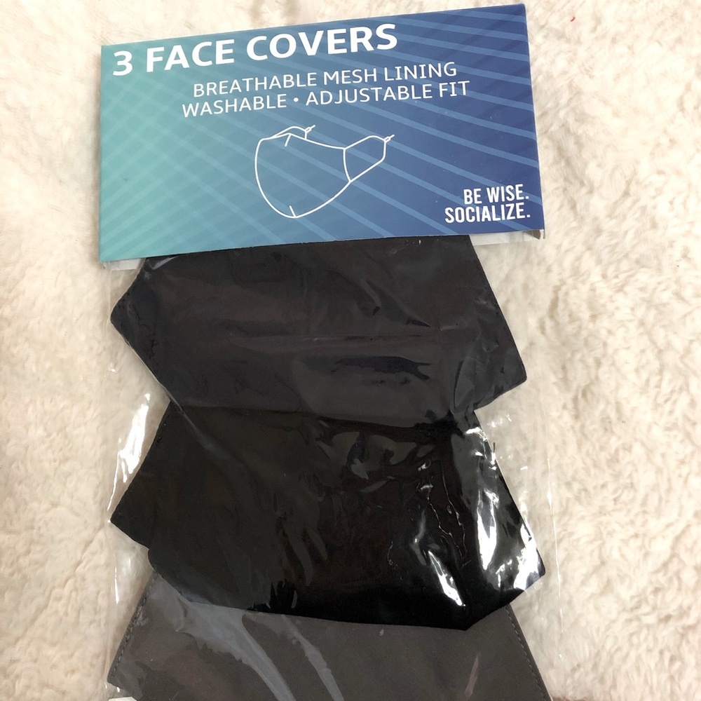 NEW 3 pack face mask covers for men or women black blue gray color masks